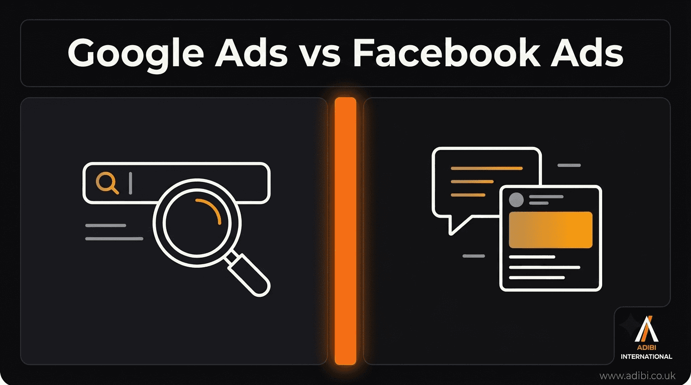 Google Ads vs Facebook Ads cover photo by Adibi International 